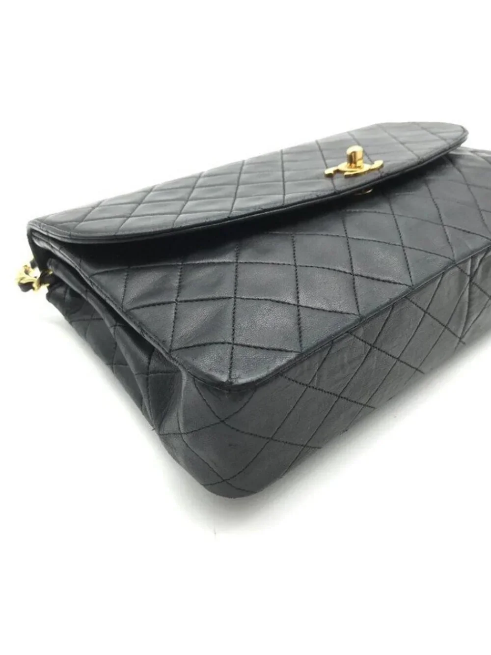 Chanel CC Logo Quilted Leather Turnlock Chain Shoulder Bag Black